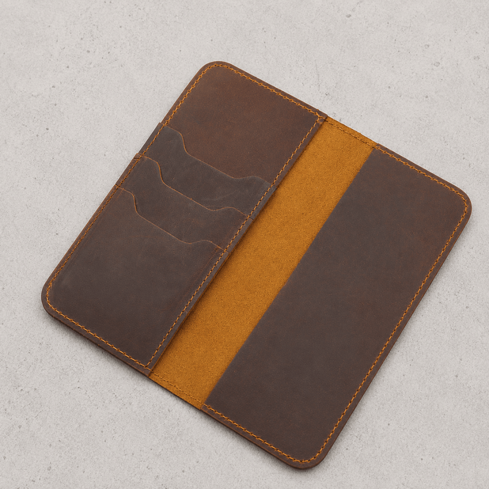 Logements porte-cartes du portefeuille long homme en cuir marron