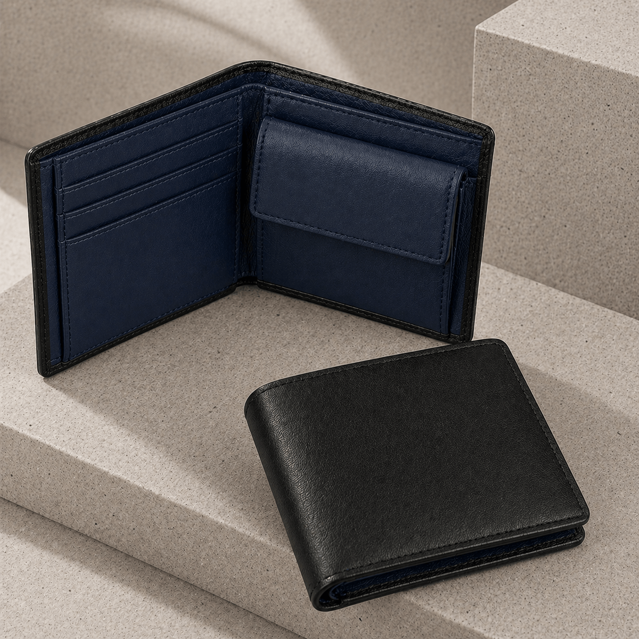 portefeuille homme cuir slim doublure bleu marine fenêtre identité