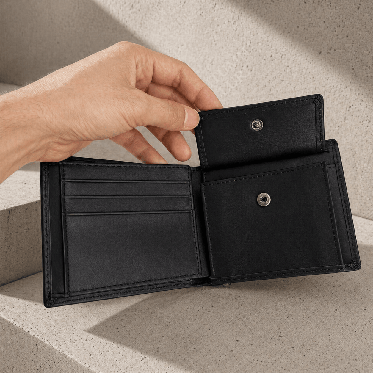 portefeuille homme cuir slim noir poche monnaie bouton pression