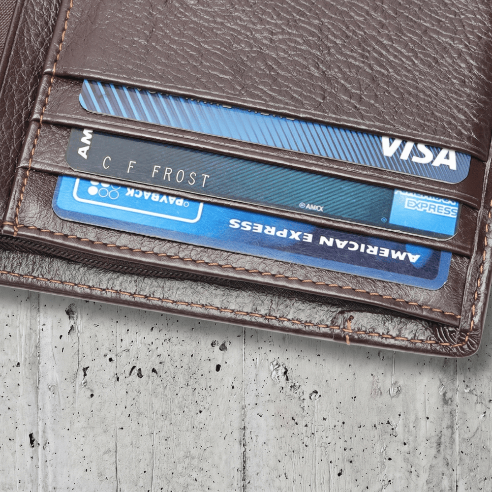 portefeuille cuir homme véritable marron porte-cartes coutures contrastées