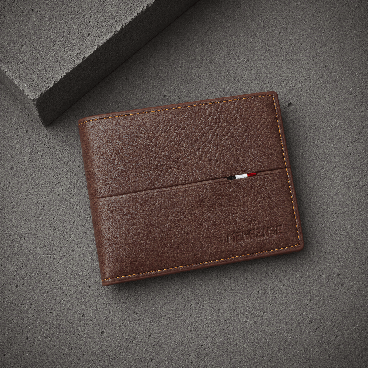 portefeuille homme fin marron grainé bouton-pression
