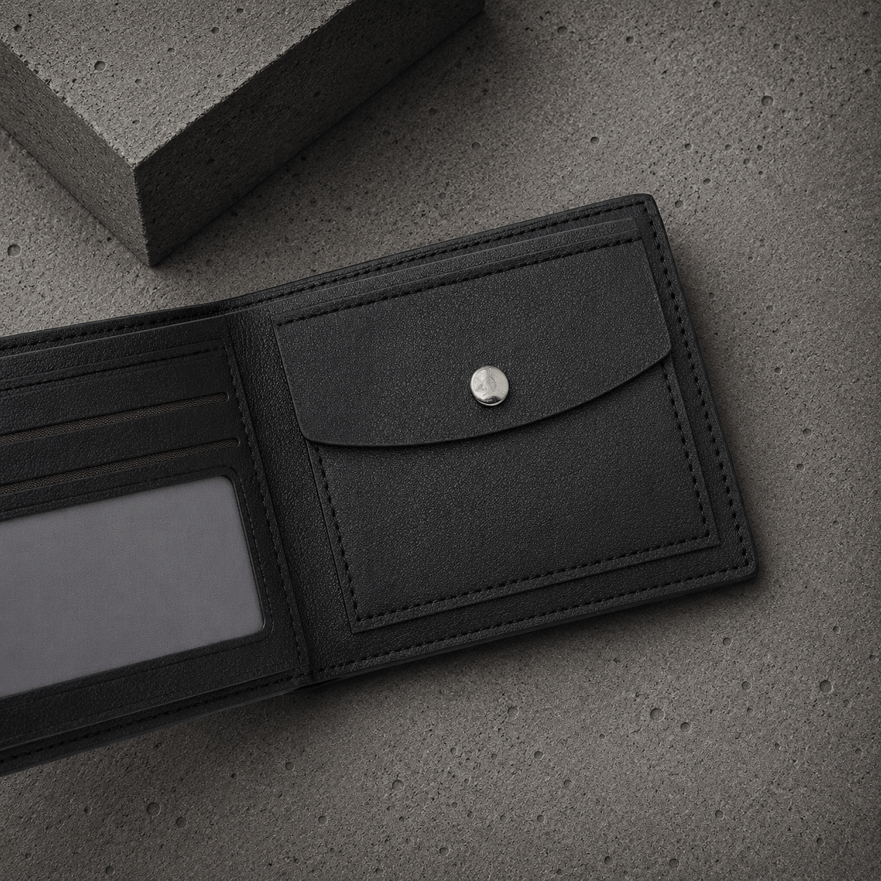 portefeuille homme fin noir poche monnaie rabat bouton-pression
