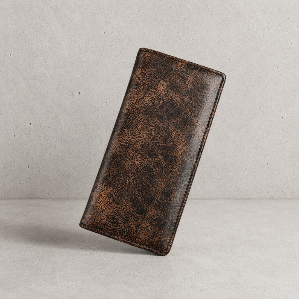 Portefeuille homme grand format marron, finition vintage