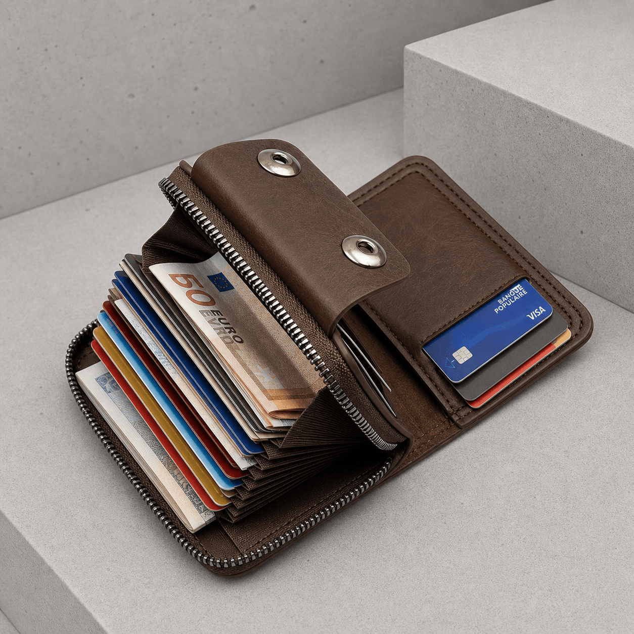 portefeuille homme grande capacité marron cartes billets accordéon