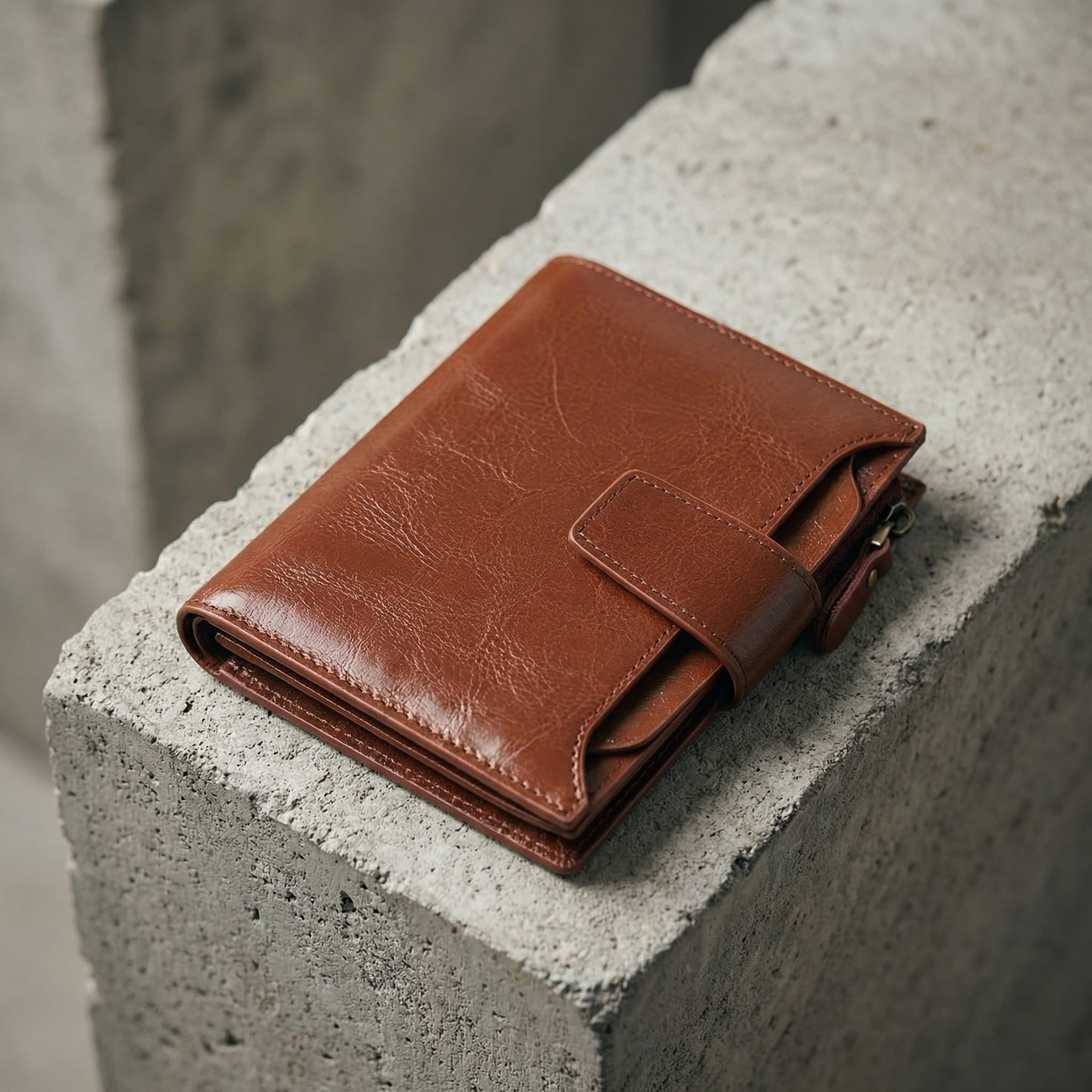 portefeuille homme marron compact zippé