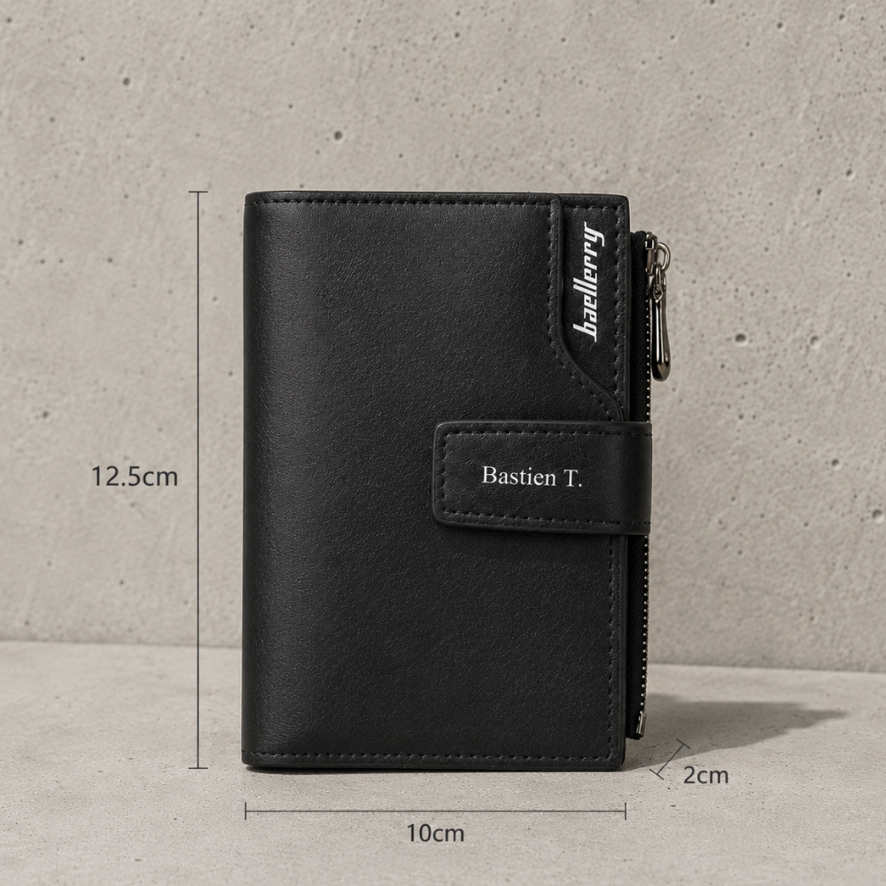 Portefeuille homme personnalisable dimensions format vertical zippe
