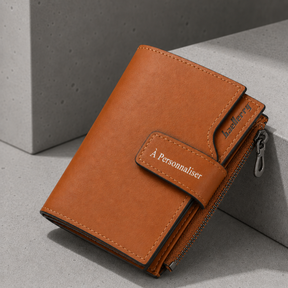 Portefeuille homme personnalisable marron a personnaliser gravure initiales