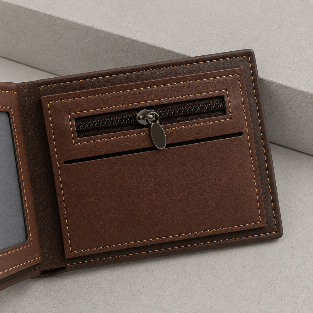 Portefeuille homme, poche zippée à monnaie intérieure