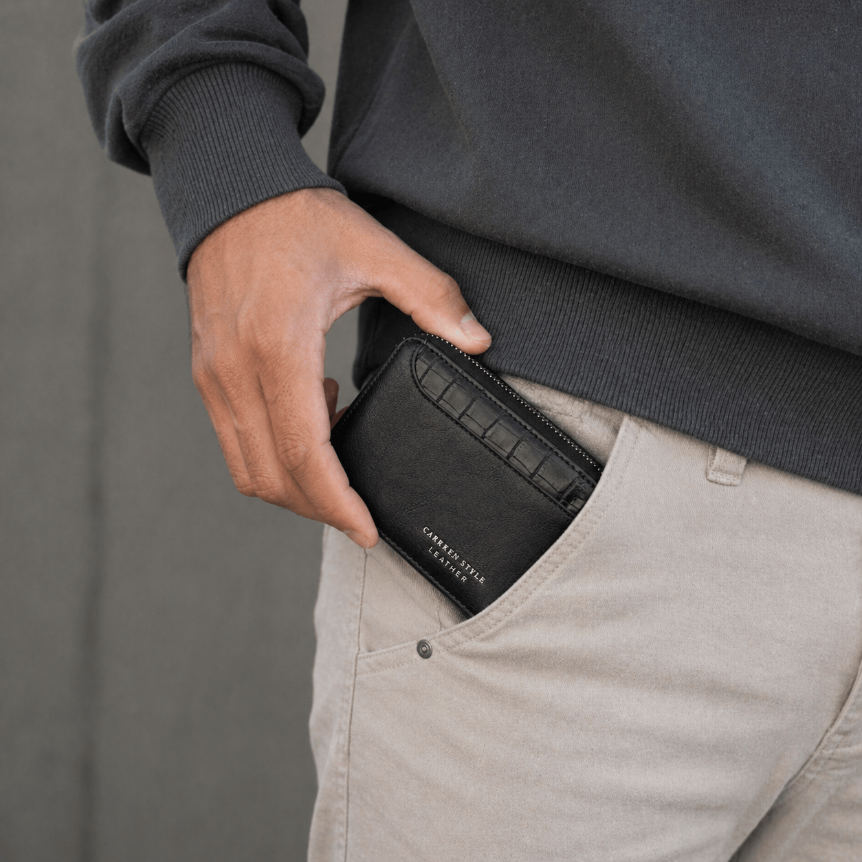portefeuille homme similicuir noir bifold zippé main poche pantalon