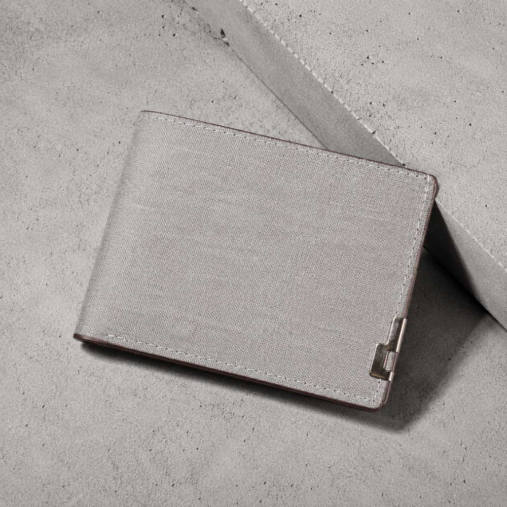 Portefeuille homme en tissu gris, toile légère 2 volets