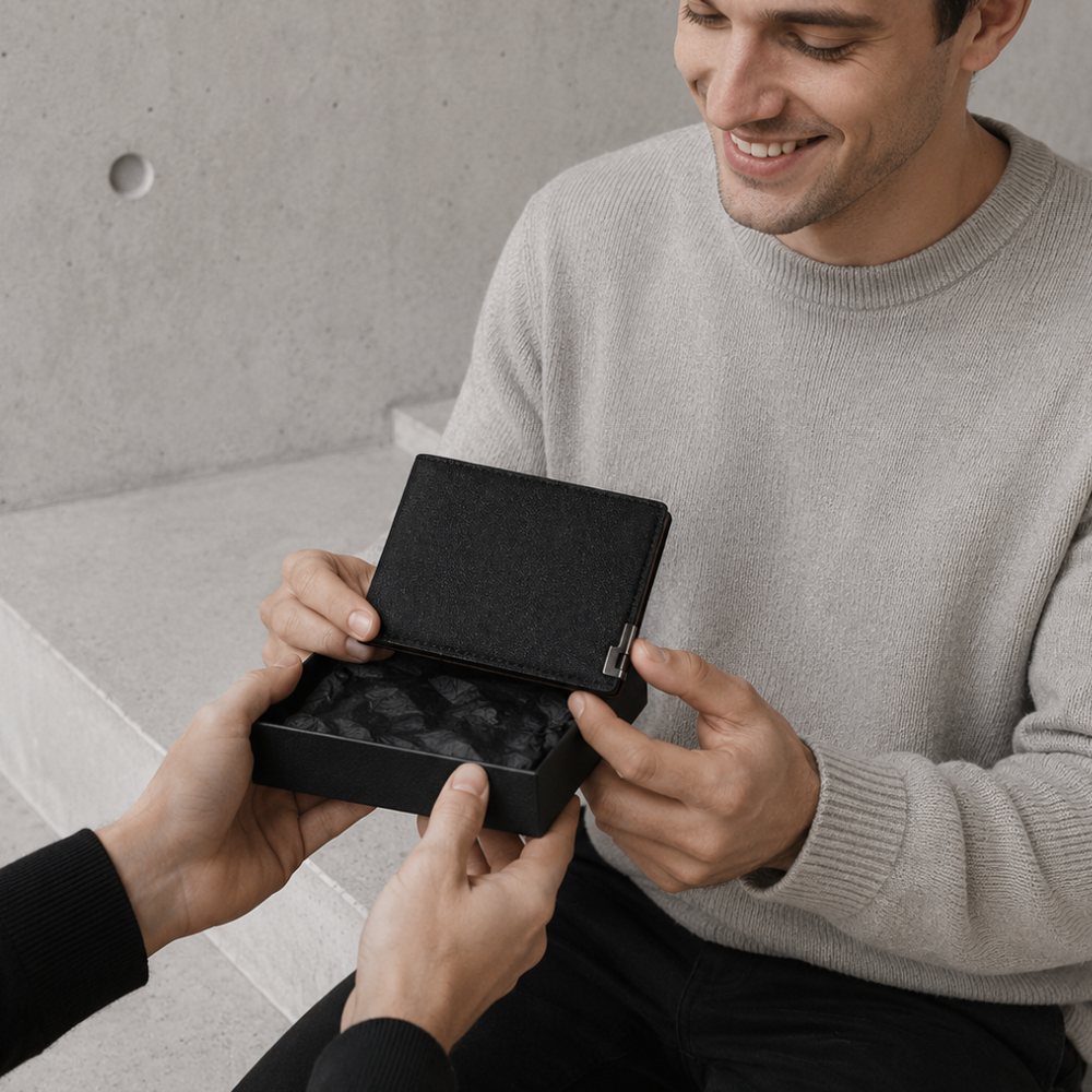 Portefeuille homme en tissu noir offert en coffret cadeau