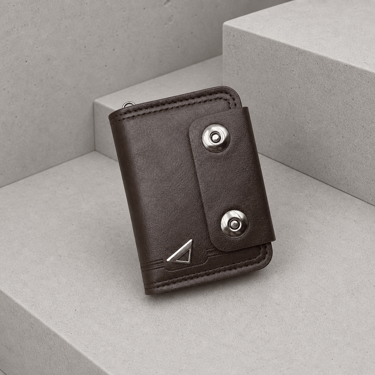 portefeuille homme compact marron foncé boutons-pression rabat