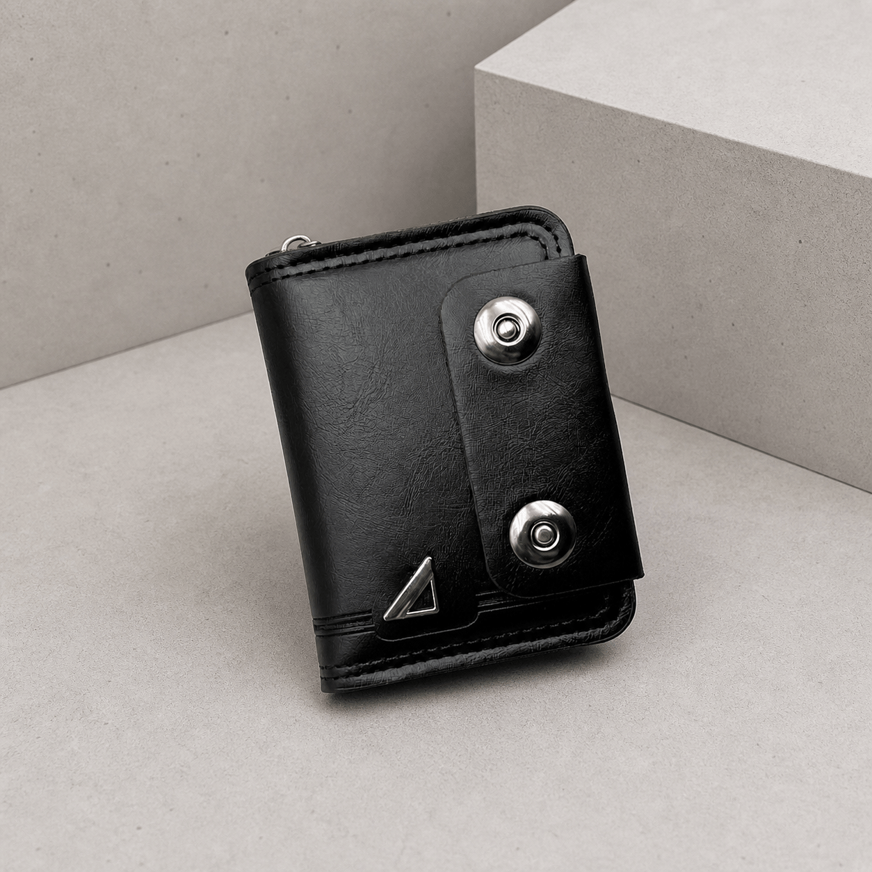 portefeuille homme zippé compact noir boutons-pression