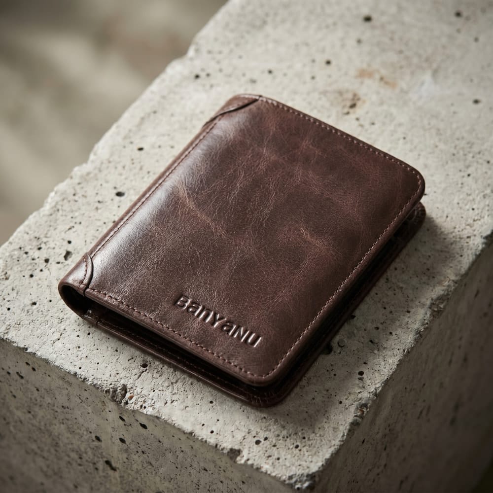 portefeuille marron homme vertical rfid bifold similicuir