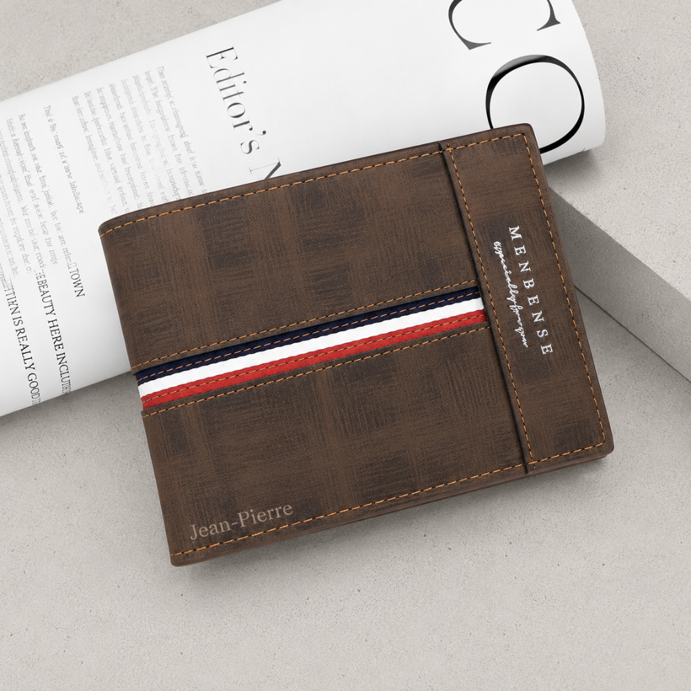 Portefeuille personnalisable homme marron, gravure prénom