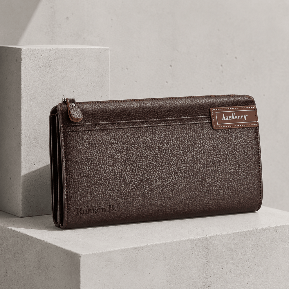 Grand portefeuille personnalisé homme marron gravé au prénom