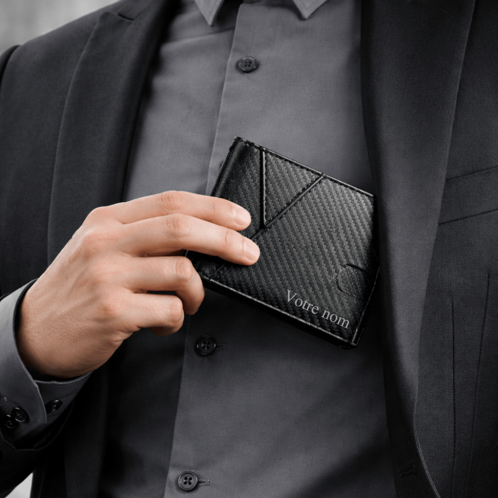 portefeuille slim personnalisé homme glissé poche veste costume gravure