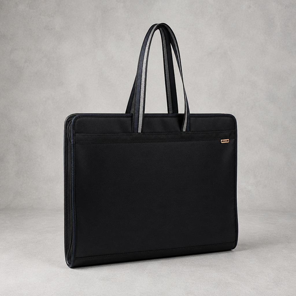 Sac porte-document homme A3 en toile Oxford noire, poignées sangle et zip périphérique