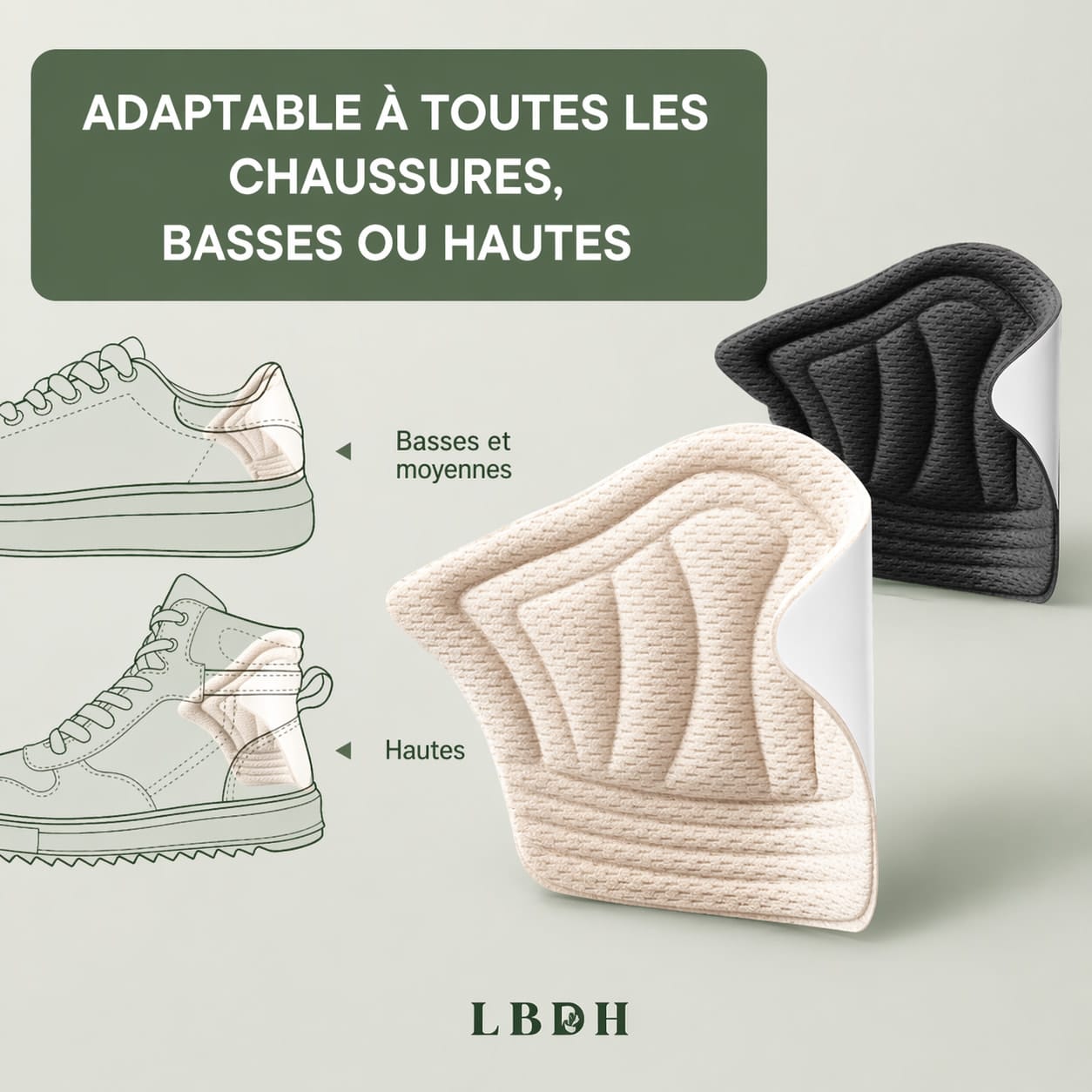 Semelle tendon d'Achille disponible en noir et beige pour chaussures basses moyennes et hautes