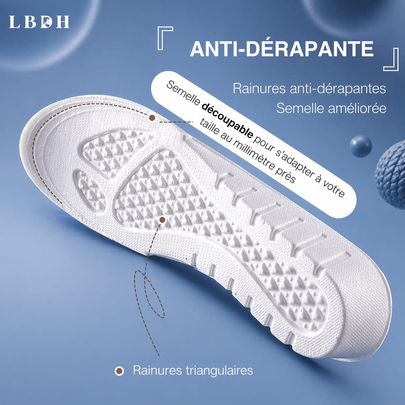 Semelle antidérapante avec rainures triangulaires et marques de découpe