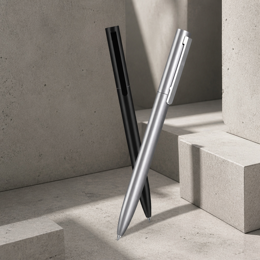 Stylo personnalisé homme, finitions noir et gris en métal