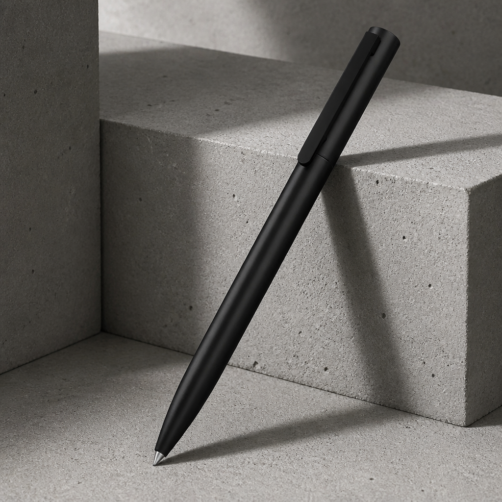 Stylo homme en métal noir mat à mécanisme à rotation