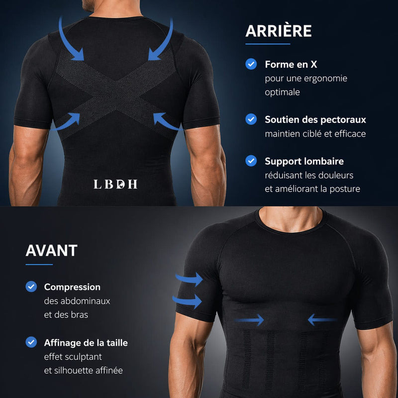 Tee-shirt de compression homme avec compression abdominale ciblée et effet gainant