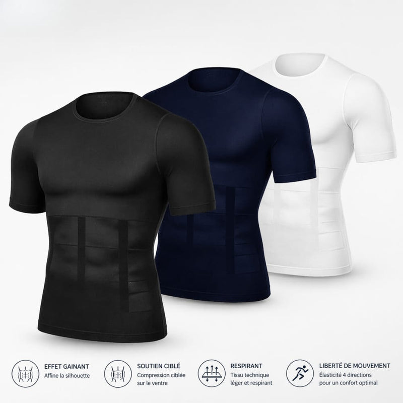 Tee-shirt de compression homme forme en X soutien lombaire et compression abdominale