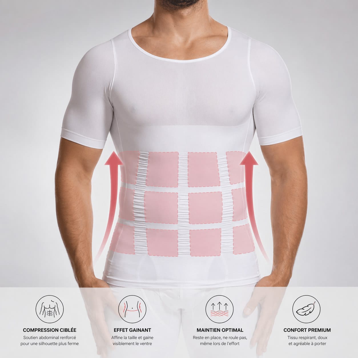 Tee-shirt de compression homme noir vue avant arrière avec maille technique respirante