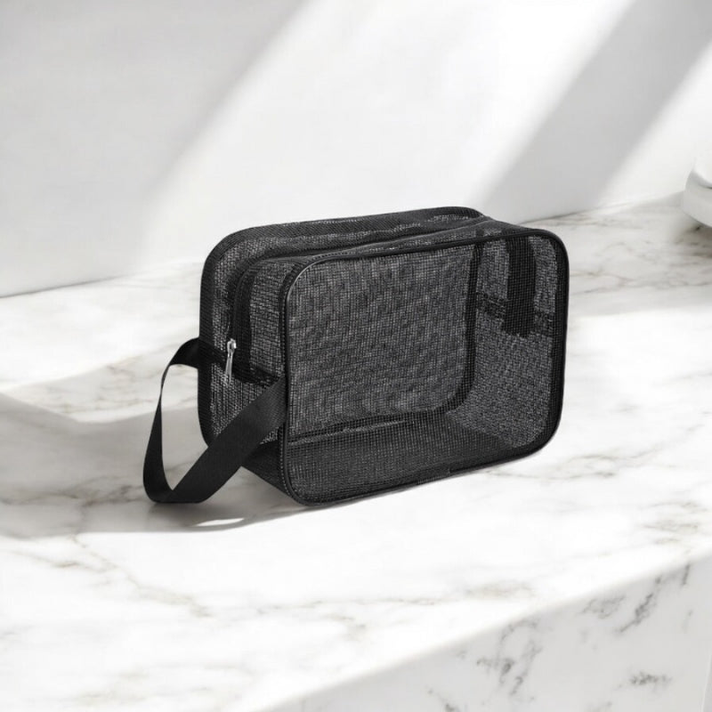 trousse de toilette voyage transparente noire avec poignée pour avion