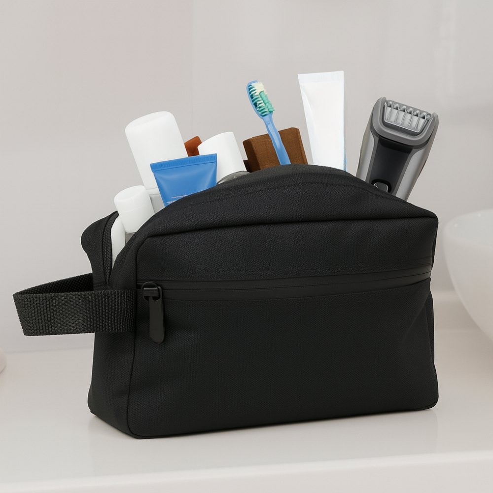 Trousse de toilette voyage noire et compacte pour homme 