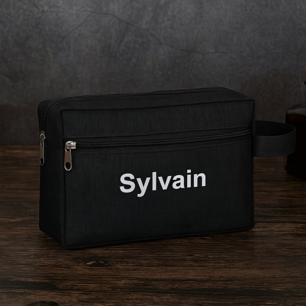 Trousse de toilette voyage homme personnalisable noire avec personnalisation 
