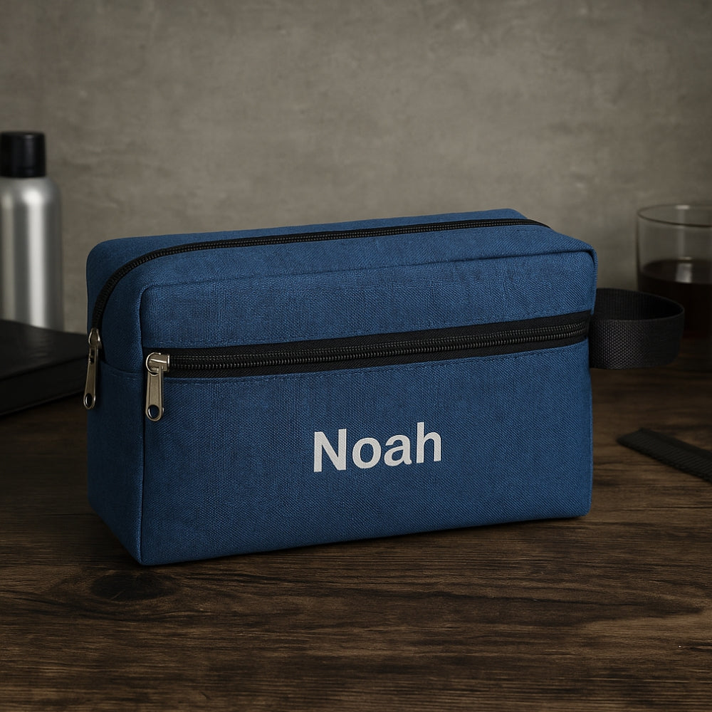 Trousse de toilette voyage personnalisable bleue homme 