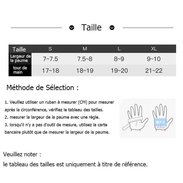 Guide des tailles pour les gants tactiles thermiques chauffants pour l'hiver pour homme