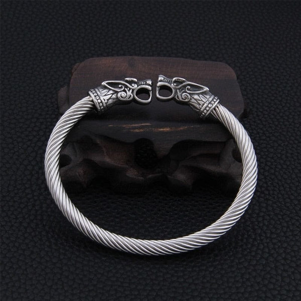 Bracelet jonc homme loup argent