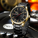 Montre acier inoxydable luxe noir et or pour homme