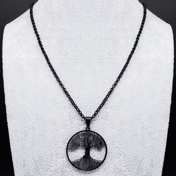 Collier et pendentif arbre de vie noirs