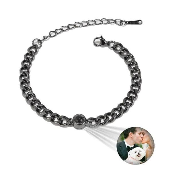 Bracelet cubain argent personnalisé photo noir