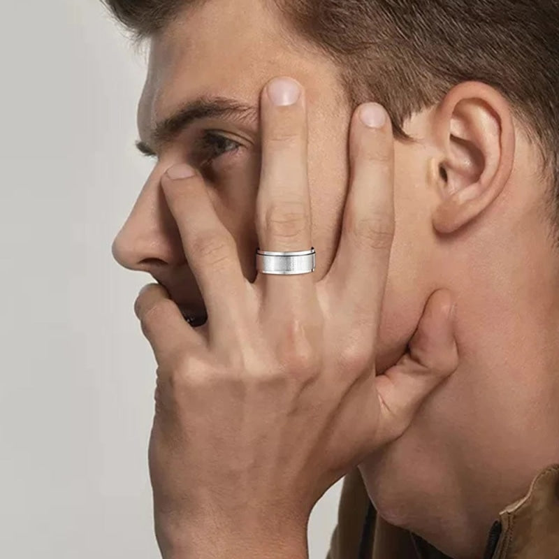 Vroxdrez Bague Anti-Stress Tournante 8mm Acier Inoxydable - Anneau Rotatif Homme Femme, Taille 59.5mm, Idéal Cadeau