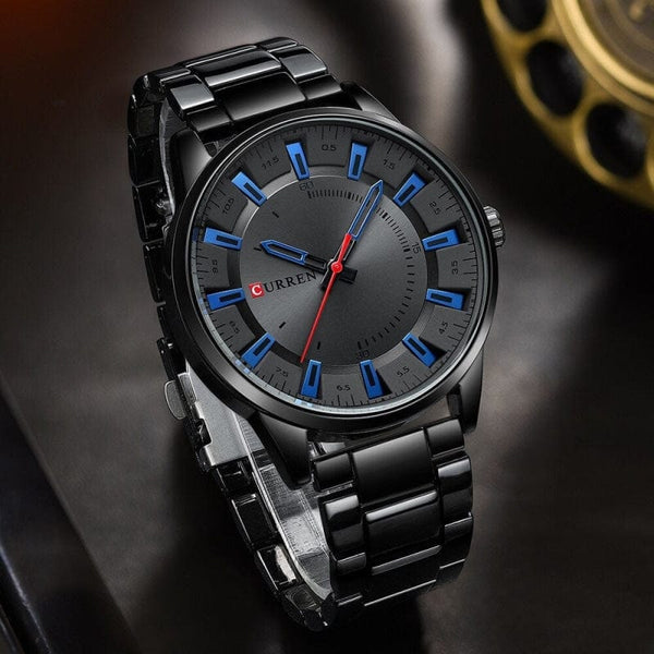 Montre acier inoxydable luxe noir et bleu pour homme