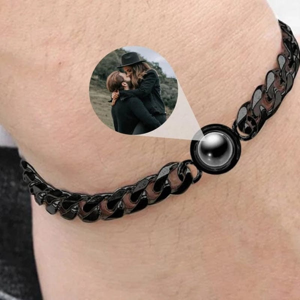 Bracelet cubain argent personnalisé photo noir