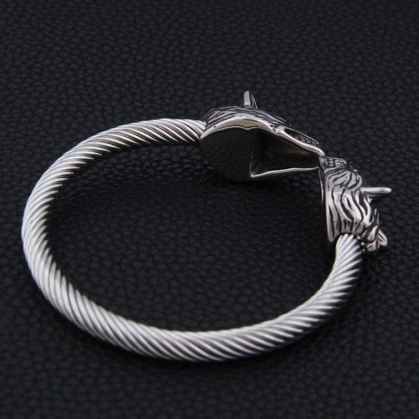 Bracelet jonc homme loup argent