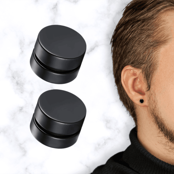 BOUCLES D'OREILLE AIMANT RONDE NOIR