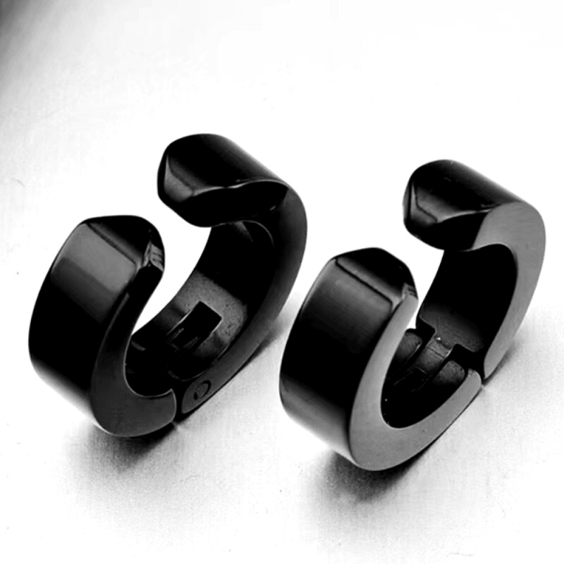 Boucles D'Oreilles Clip-On Anneaux Charnière - Acier Inoxydable Poli Miroir, Non-Percé, Unisexe