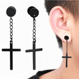 BOUCLES D'OREILLE PENDANTES CROIX NOIR