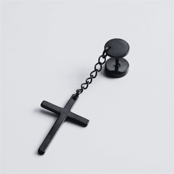 BOUCLES D'OREILLE PENDANTES CROIX NOIR