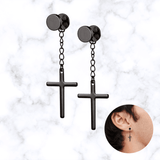 BOUCLES D'OREILLE PENDANTES CROIX NOIR