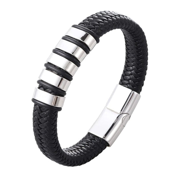 Bracelet personnalisé cuir tressé avec ses plaques à graver argent 