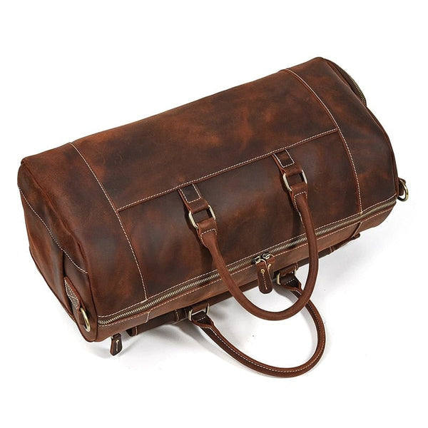 Sac De Voyage Vintage En Cuir Marron