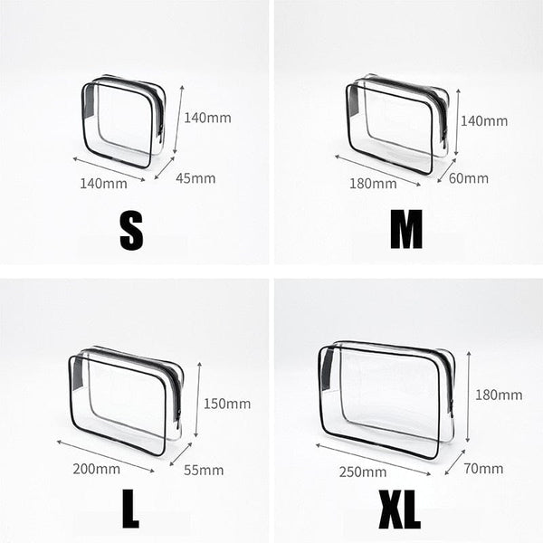 Dimensions des trousses de toilette transparentes pour avion